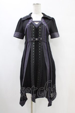 画像: Ozz oneste / 薔薇刺繍レイヤードワンピース  黒×紫 H-25-10-01-019-OO-OP-KB-ZH