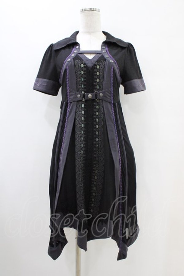 Ozz oneste / 薔薇刺繍レイヤードワンピース 黒×紫 H-25-10-01-019-OO