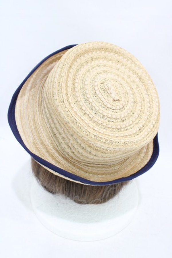 画像2: Jane Marple / グログランリボンストローハット  ナチュラルベージュ×ネイビー H-25-10-02-005-JM-AC-KB-ZT-K-025 (2)