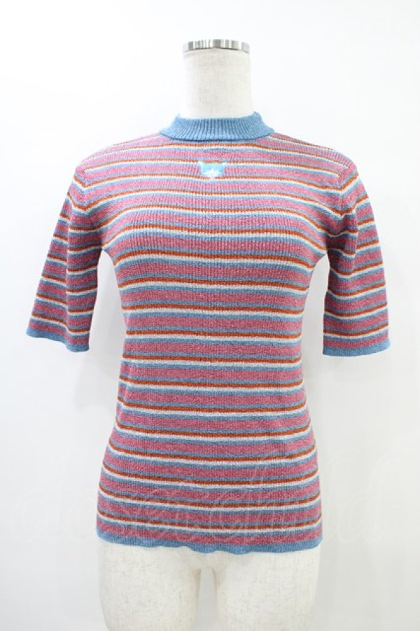画像1: Candy Stripper / LAME BORDER KNIT  PINK×LIGHT BLUE H-25-10-02-044-PU-TO-KB-ZT492 (1)
