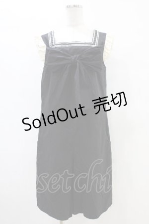 画像: Jane Marple / リボンマリンサロペットパンツ  黒 H-25-10-02-013-JM-PA-KB-ZH