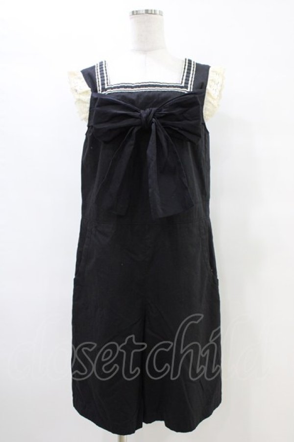 画像1: Jane Marple / リボンマリンサロペットパンツ  黒 H-25-10-02-013-JM-PA-KB-ZH (1)