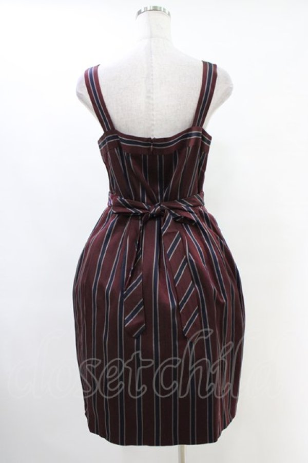 画像2: Jane Marple / レジメンタルストライプジャンパースカート  ボルドー H-25-10-02-020-JM-OP-KB-ZH (2)