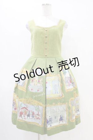 画像: Jane Marple / アニバーサリープリントのビスチェジャンパースカート  グリーン H-25-10-02-022-JM-OP-KB-ZH