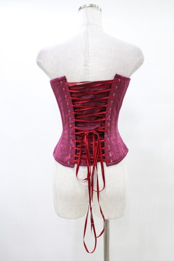 画像2: abilletage / レースプリントロングコルセット 3 ワイン H-25-10-03-045-GO-TO-KB-ZH (2)