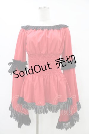 画像: Triple fortune / シャーリングブラウス(長袖) M 赤 H-25-10-03-050-EL-BL-KB-ZH