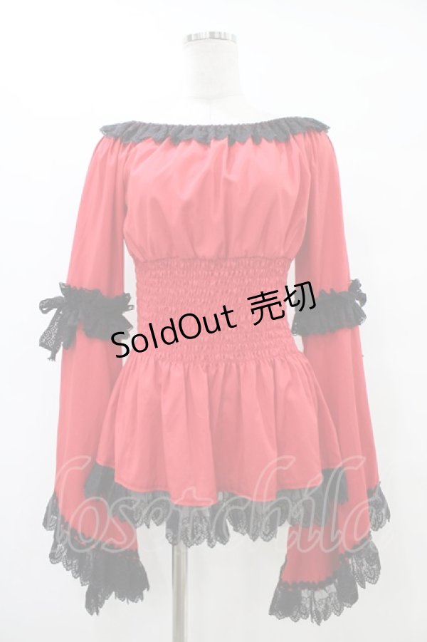 画像1: Triple fortune / シャーリングブラウス(長袖) M 赤 H-25-10-03-050-EL-BL-KB-ZH (1)