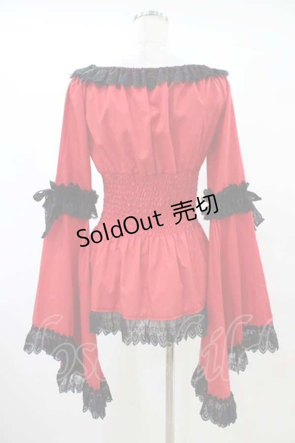 画像2: Triple fortune / シャーリングブラウス(長袖) M 赤 H-25-10-03-050-EL-BL-KB-ZH (2)