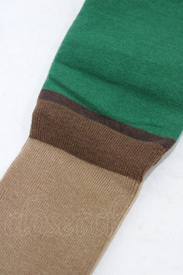 画像2: Jane Marple / レイヤードカラーブロックタイツ  グリーン×ブラウン H-25-10-03-007-JM-ZA-KB-ZH (2)