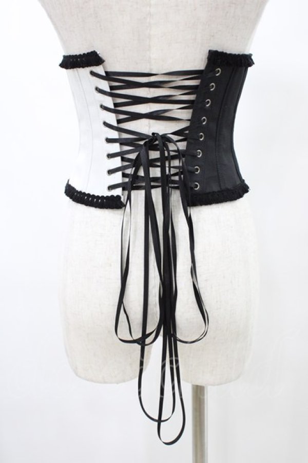 画像2: Moi-meme-Moitie / バイカラーショートコルセット S ブラック×ホワイト H-25-10-03-021-MO-ZA-KB-ZH (2)