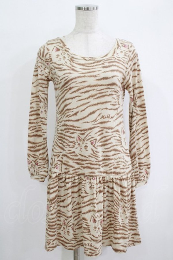 画像1: MILK / Kittenワンピース  ベージュベース×ブラウンCAT H-25-10-04-036-ML-OP-KB-ZH (1)
