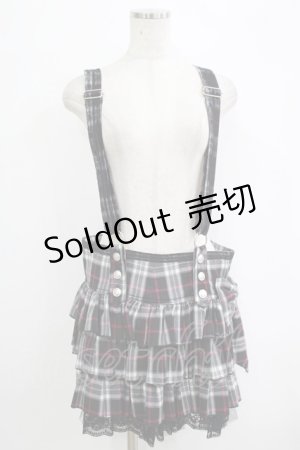 画像: ALGONQUINS / サス付リボンチェックスカート  黒 H-25-10-04-039-AL-SK-KB-ZH