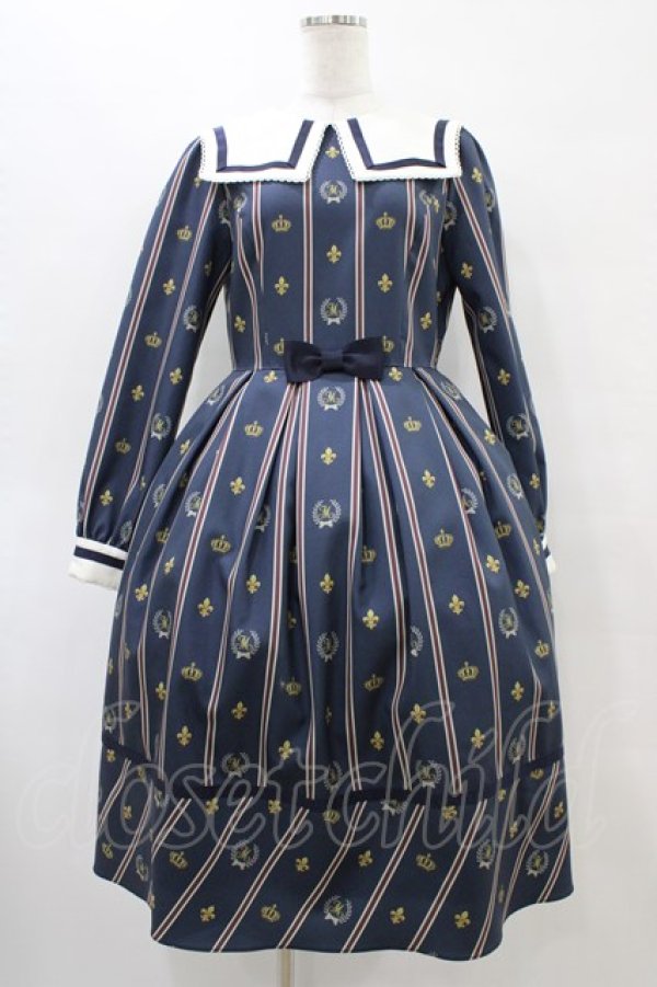 画像1: Melody BasKet / Schoolレジメンタルストライプワンピース M ネイビー H-25-10-04-1023-LO-OP-KB-ZH (1)