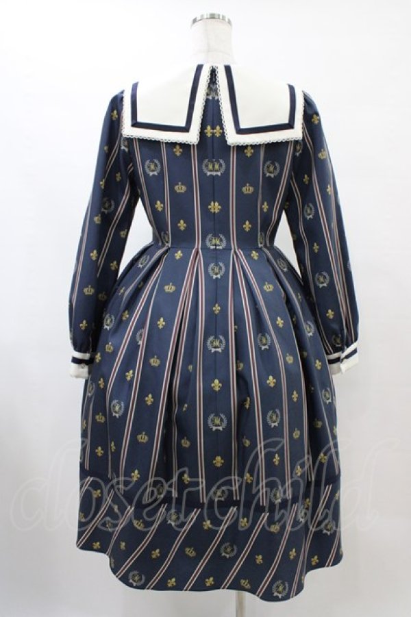 画像2: Melody BasKet / Schoolレジメンタルストライプワンピース M ネイビー H-25-10-04-1023-LO-OP-KB-ZH (2)