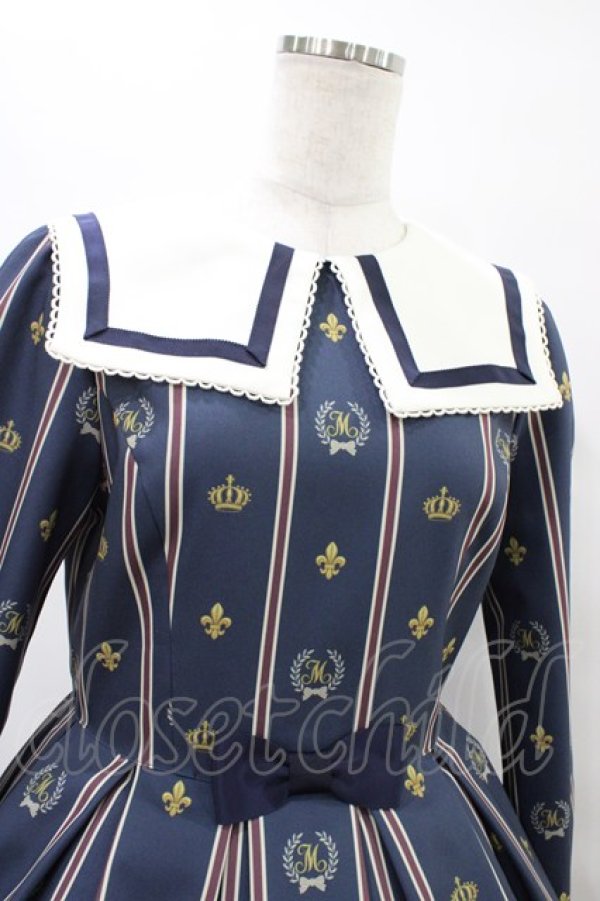 画像4: Melody BasKet / Schoolレジメンタルストライプワンピース M ネイビー H-25-10-04-1023-LO-OP-KB-ZH (4)