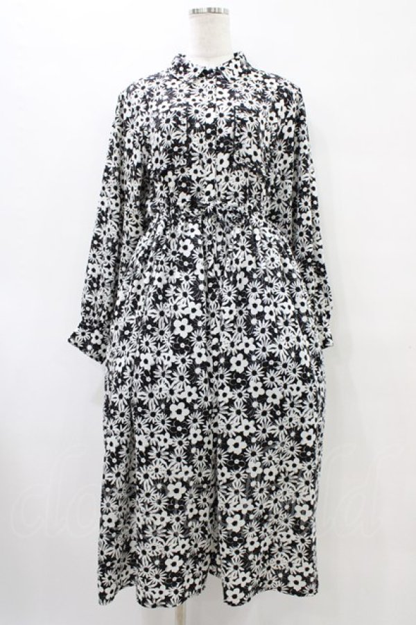画像1: merry jenny / 2トーンフラワーシャツワンピース  ブラック H-25-10-04-1031-LO-OP-KB-ZH (1)