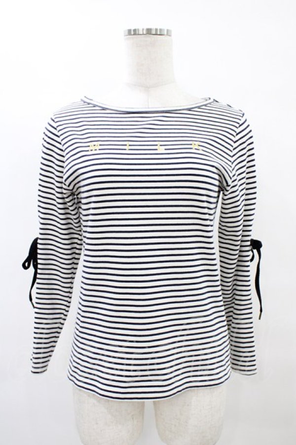 画像1: MILK / レースアップボーダーカットソー  オフベース H-25-10-04-1046-ML-TO-KB-ZH (1)