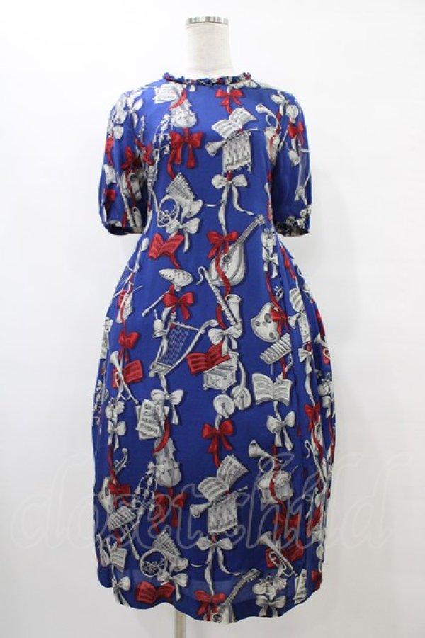 画像1: Jane Marple / Pieces of musicランタンスリーブドレス  ライトネイビー H-25-10-04-1019-JM-OP-KB-ZH (1)