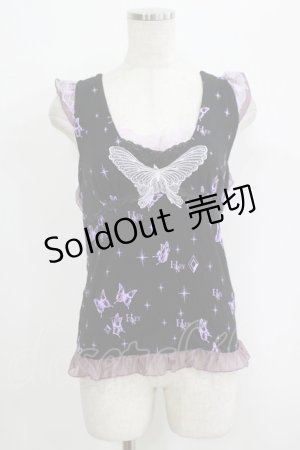 画像: h.Jelly HONEY / 蝶レースノースリーブカットソー  黒 H-25-10-04-059-HN-TO-KB-ZH
