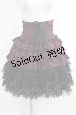 画像: BPN / チュールフリルジャガードスカート  黒×赤 H-25-10-04-016-GO-SK-KB-ZH