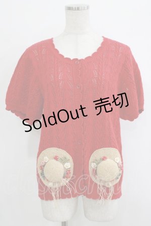 画像: PINK HOUSE / Straw-berry Hatモチーフカーディガン Free レッド H-25-10-05-043-LO-TO-NS-ZH
