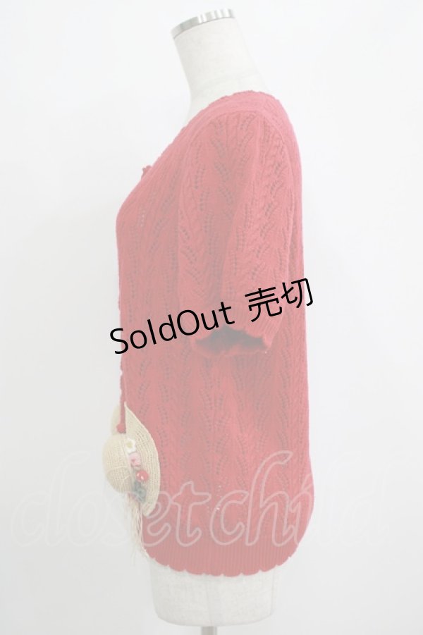 画像2: PINK HOUSE / Straw-berry Hatモチーフカーディガン Free レッド H-25-10-05-043-LO-TO-NS-ZH (2)
