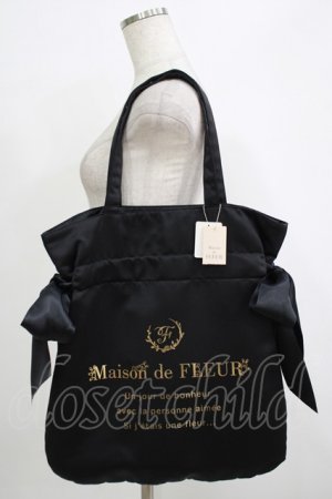画像: Maison de FLEUR / ラビットチャーム付きダブルリボントートバッグ  ブラック H-25-10-05-045-LO-BG-NS-ZH