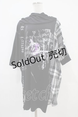 画像: SEX POT ReVeNGe / チェック切替半袖プルパーカー  黒 H-25-10-06-1029-SP-TO-KB-ZH