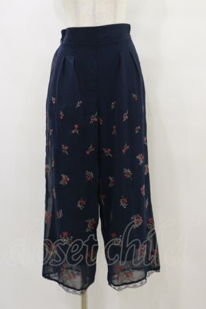 画像: axes femme / 小花刺繍リラックスワイドパンツ M ネイビー H-25-10-07-059-AX-PA-NS-ZH