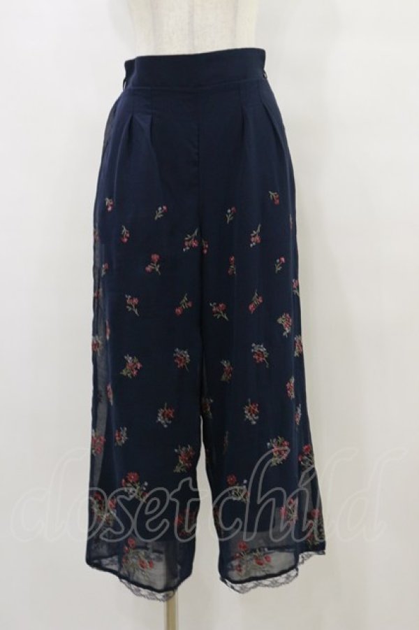 画像1: axes femme / 小花刺繍リラックスワイドパンツ M ネイビー H-25-10-07-059-AX-PA-NS-ZH (1)