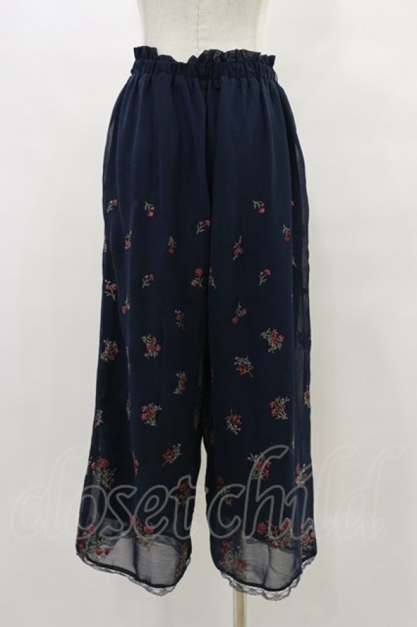 画像2: axes femme / 小花刺繍リラックスワイドパンツ M ネイビー H-25-10-07-059-AX-PA-NS-ZH (2)