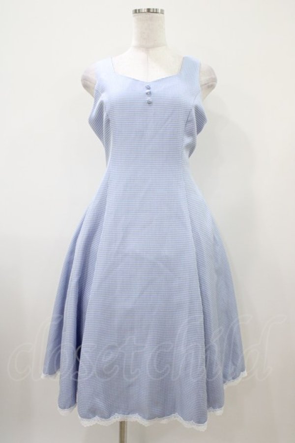 画像1: axes femme / 編み上げ千鳥格子ジャンスカ Free サックス H-25-10-07-1027-AX-OP-NS-ZH (1)