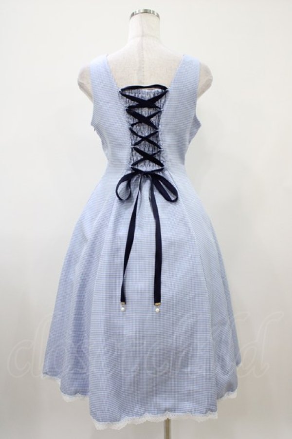 画像2: axes femme / 編み上げ千鳥格子ジャンスカ Free サックス H-25-10-07-1027-AX-OP-NS-ZH (2)