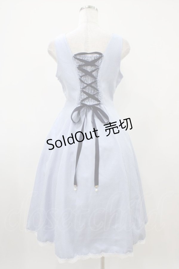 画像2: axes femme / 編み上げ千鳥格子ジャンスカ Free サックス H-25-10-07-1027-AX-OP-NS-ZH (2)