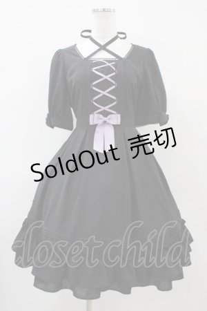 画像: Amavel / Sweetie Ribbonワンピース Free ブラック/ラベンダー H-25-10-07-1032-CA-OP-NS-ZH