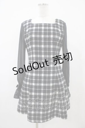 画像: Ank Rouge / シフォン袖チェックワンピース M ブラック H-25-10-07-1036-CA-OP-NS-ZH