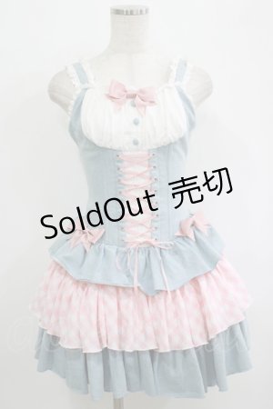 画像: To Alice / デニムフリルジャンパースカート S ブルー/ピンク H-25-10-08-028-LO-OP-NS-ZH