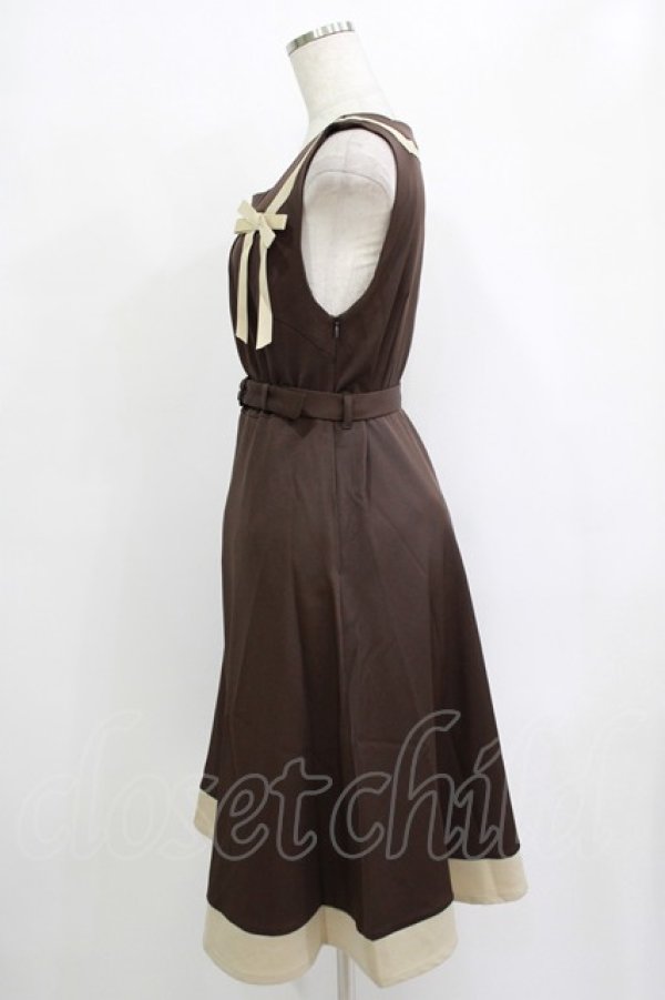 画像2: Fi.n.t / プレゼントリボンバイカラージャンパースカート Free Brown H-25-10-08-030-CA-OP-NS-ZH (2)