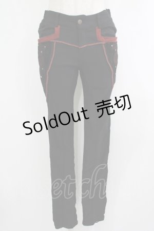 画像: Ozz oneste / 刺繍ベロア切替パンツ  黒×赤 H-25-10-08-1028-OO-PA-KB-ZH