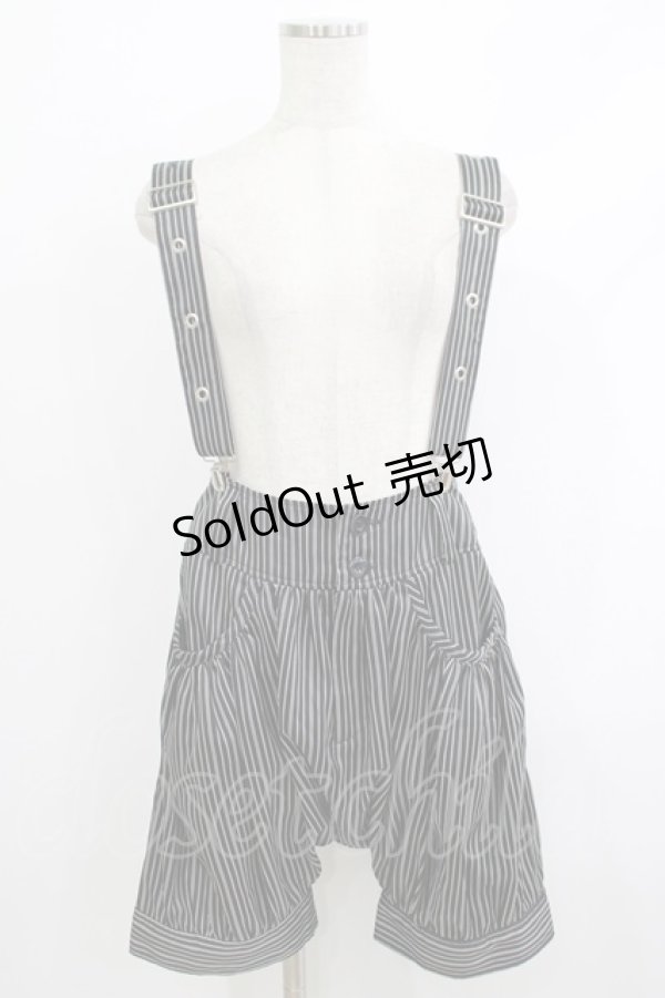 画像1: PEACE NOW / サス付ストライプサルエルパンツ  黒 H-25-10-08-1030-PU-PA-KB-ZH (1)