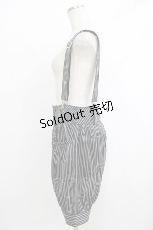 画像2: PEACE NOW / サス付ストライプサルエルパンツ  黒 H-25-10-08-1030-PU-PA-KB-ZH (2)