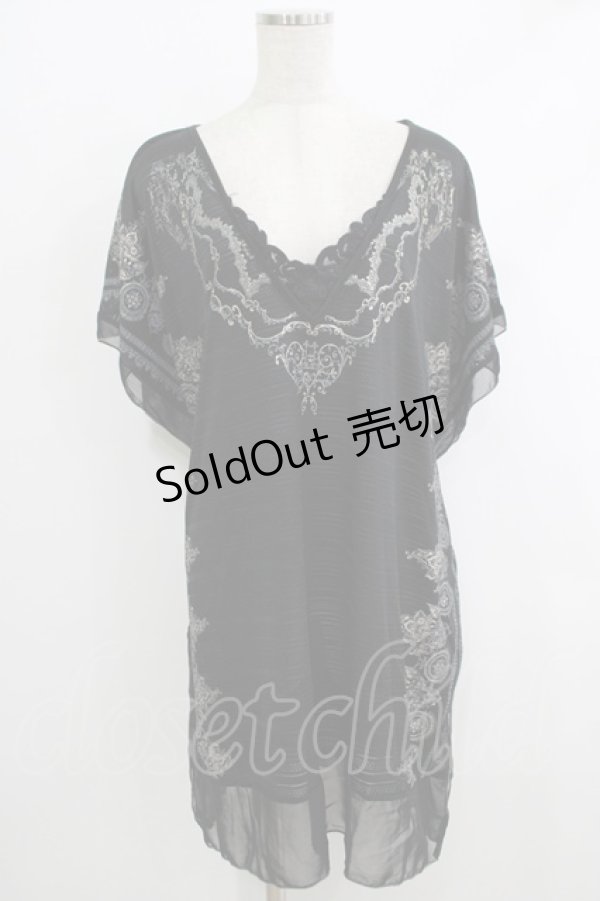 画像1: Rozen Kavalier / プリントシアーチュニック  黒 H-25-10-08-1045-OO-TO-KB-ZT121 (1)