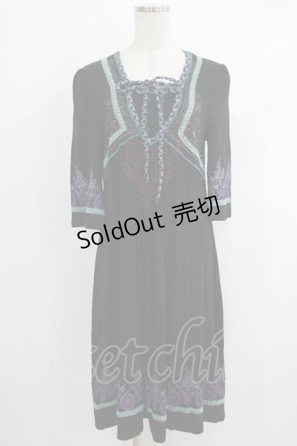画像1: Ozz oneste / 刺繍プリントチュニックワンピース  黒 H-25-10-08-1046-OO-OP-KB-ZT023 (1)