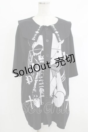 画像: SEX POT ReVeNGe / フロントボタン襟付きロングカットソー  ブラック H-25-10-08-1050-SP-TO-KB-ZT256