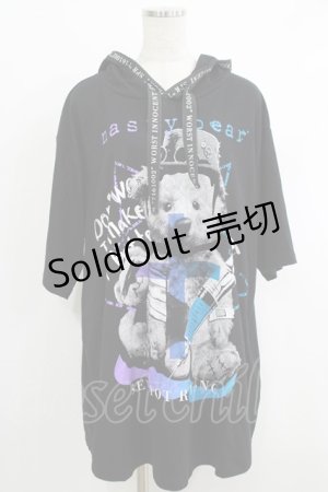 画像: SEX POT ReVeNGe / プリント半袖ロングプルパーカー  黒 H-25-10-08-1051-SP-TO-KB-ZT256