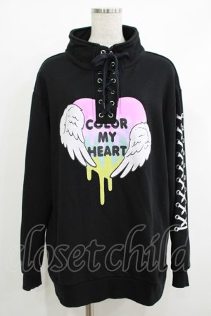 画像: LISTEN FLAVOR / COLOR MY HEARTハイネックトップス  ブラック H-25-10-08-1052-PU-TO-KB-ZH
