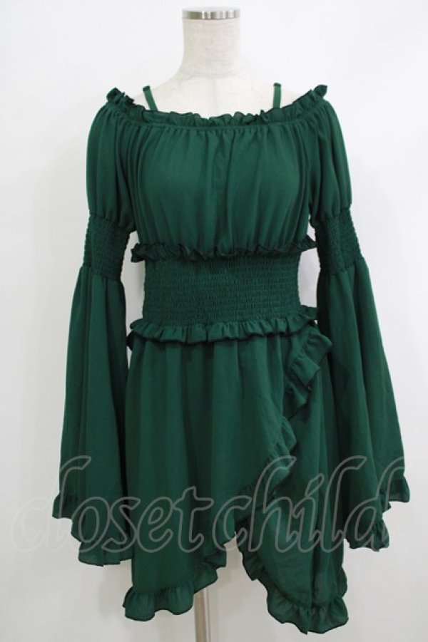 画像1: Qutie Frash / オフショルチュニック  グリーン H-25-10-08-1054-QU-TO-KB-ZH (1)