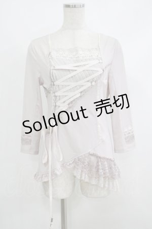 画像: Ozz oneste / 編み上げプリーツトップス  ピンクグレー H-25-10-08-1057-OO-TO-KB-ZH