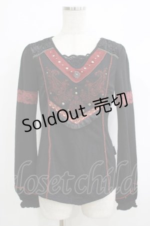 画像: Ozz oneste / 刺繍ニットソー  黒×赤 H-25-10-08-1058-OO-TO-KB-ZH