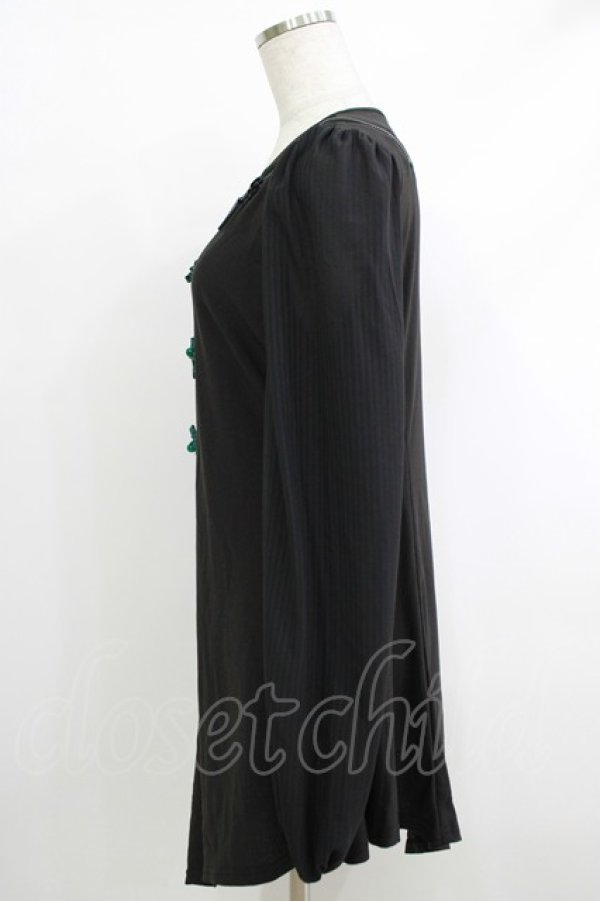 画像2: Qutie Frash / チャイナパフスリーブチュニック  ブラック×グリーン H-25-10-08-1060-QU-TO-KB-ZH (2)